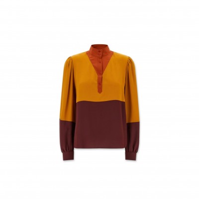 YSL COLOURBLOCK HIGH-NECK BLOUSE 857185Y100W6753
